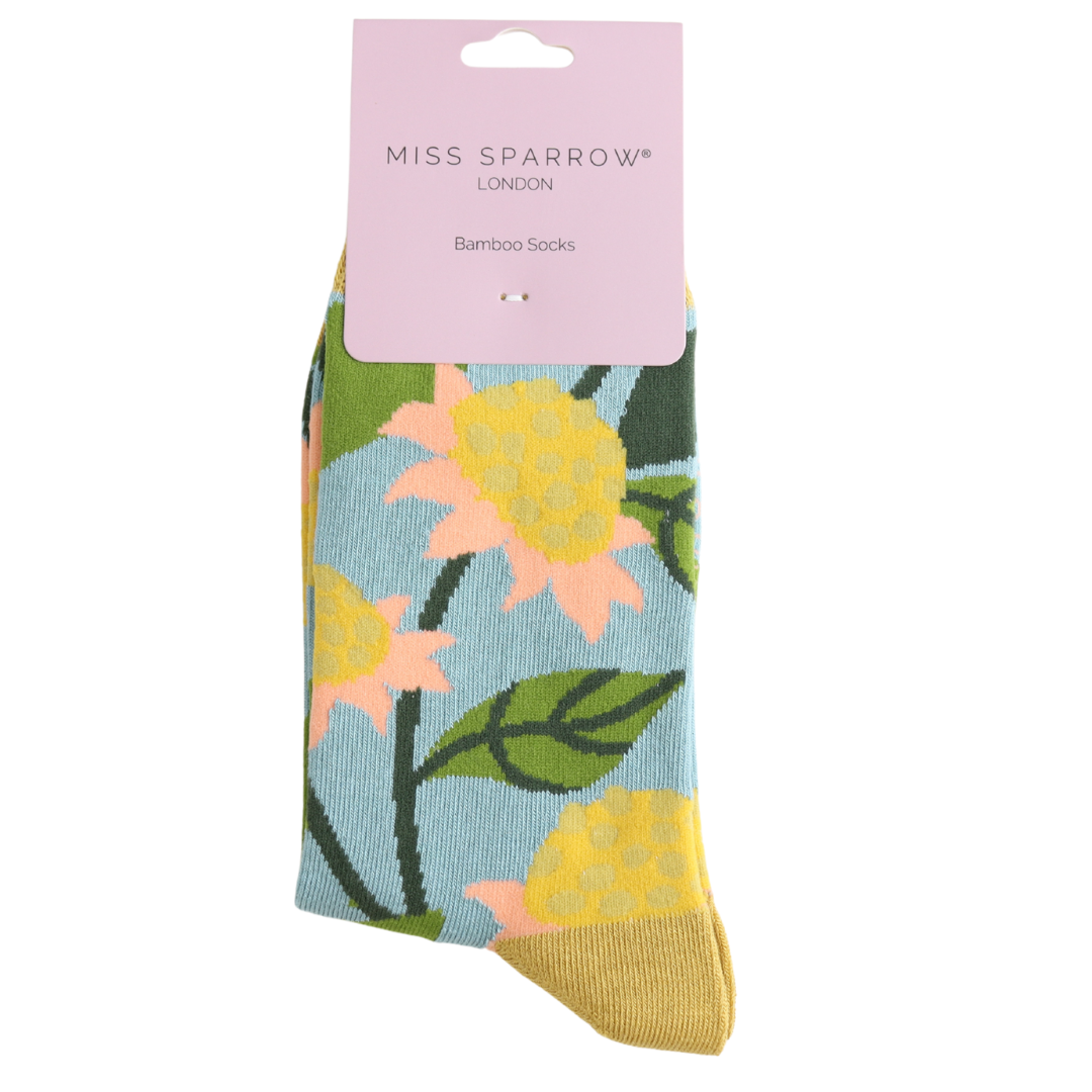Miss Sparrow Socks - Enchinaceas - Duck Egg
