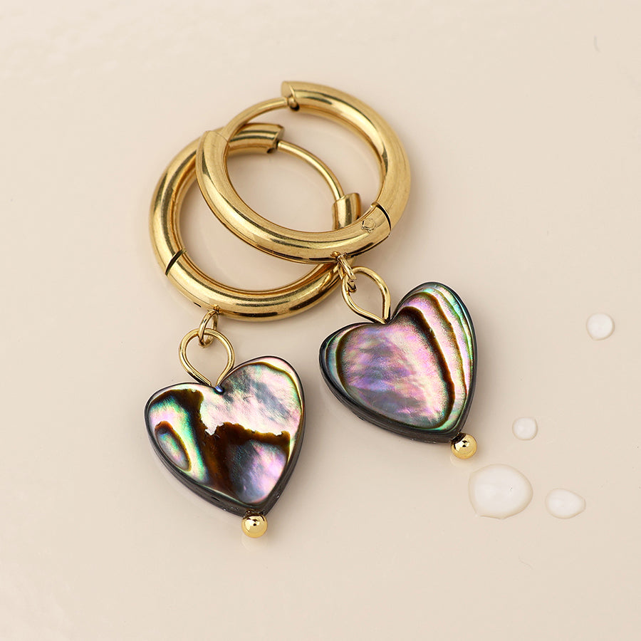 POM - Waterproof Gold Plated Hoop And Shell Heart Earrings