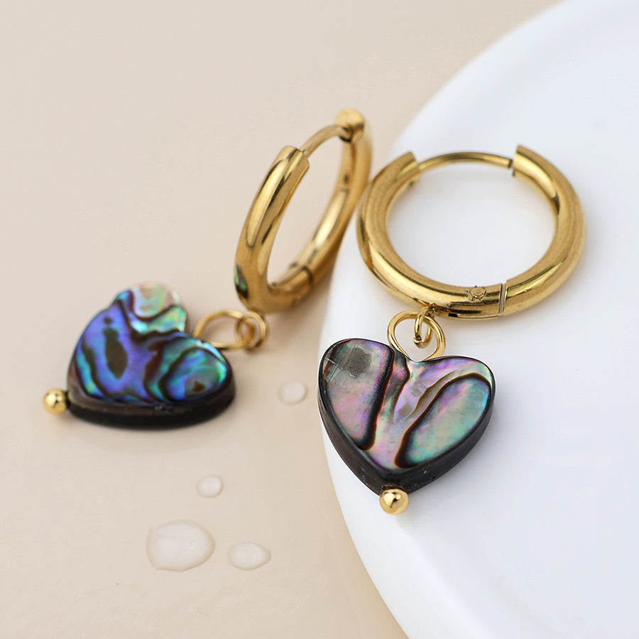 POM - Waterproof Gold Plated Hoop And Shell Heart Earrings