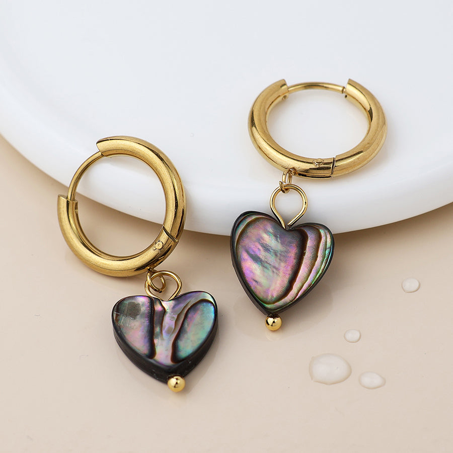 POM - Waterproof Gold Plated Hoop And Shell Heart Earrings