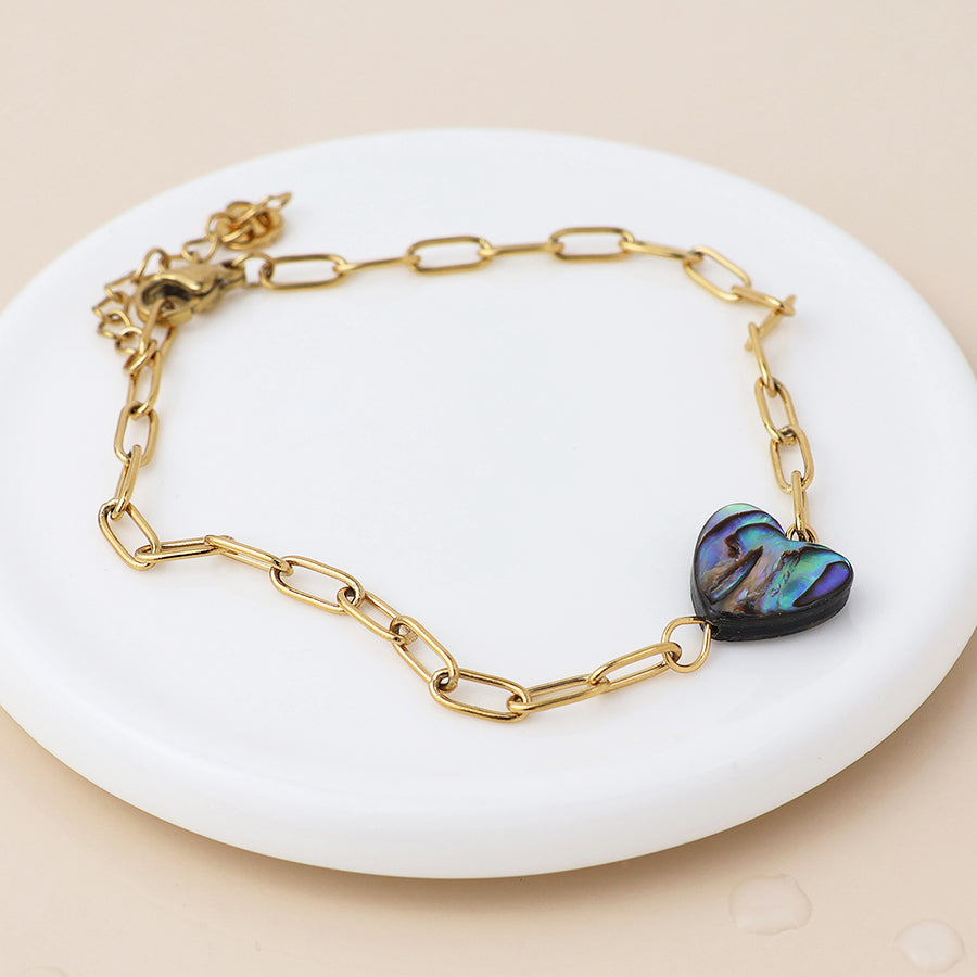 POM - Waterproof Gold Plated Chain & Shell Heart Bracelet