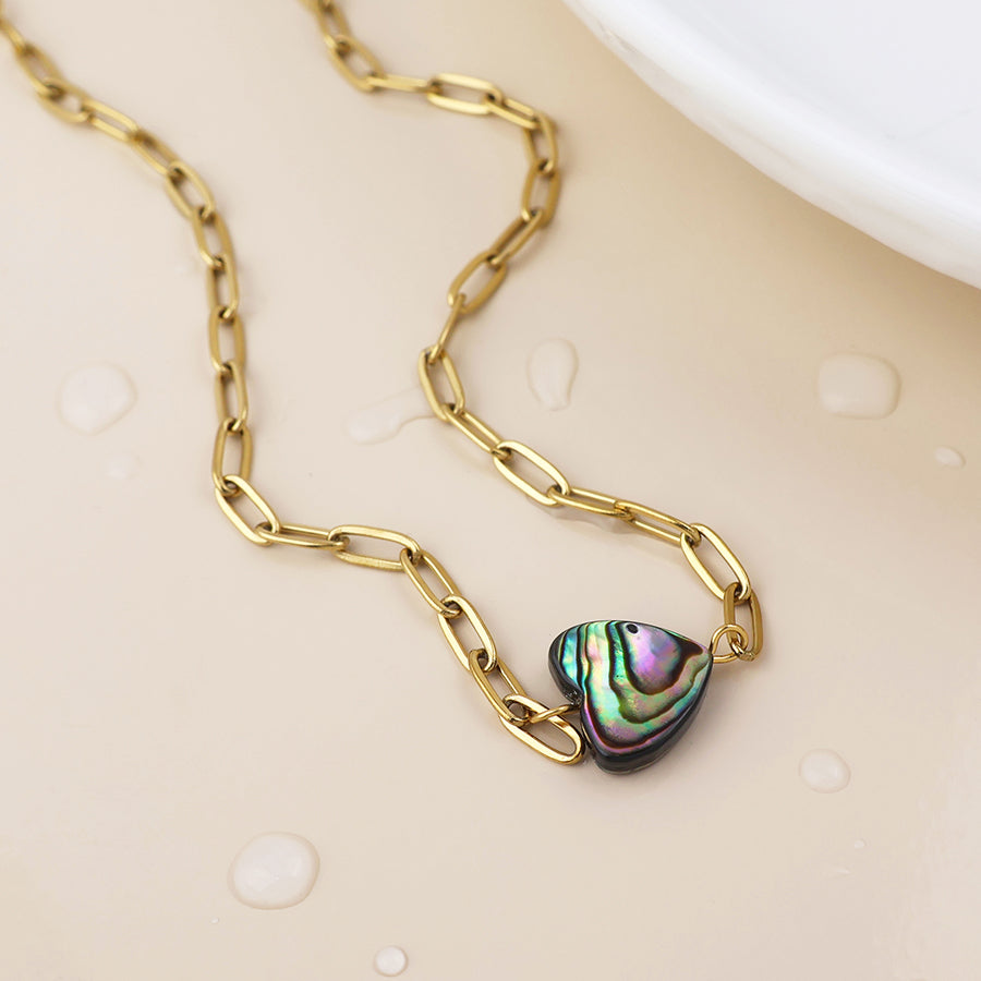 POM Waterproof Gold Plated Chain & Shell Heart Necklace