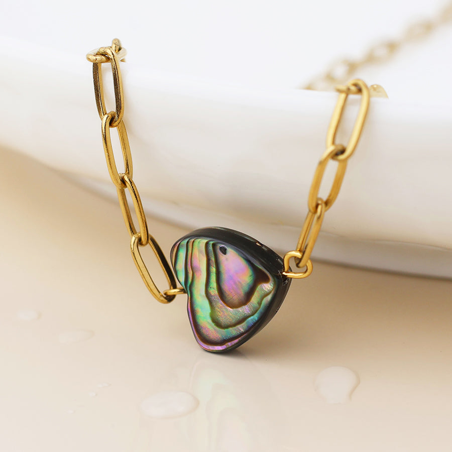POM Waterproof Gold Plated Chain & Shell Heart Necklace