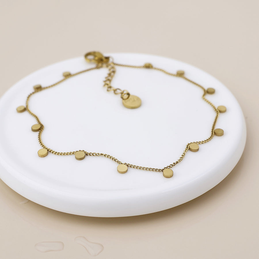 POM - Waterproof Gold Plated Multi Disc Charm Bracelet