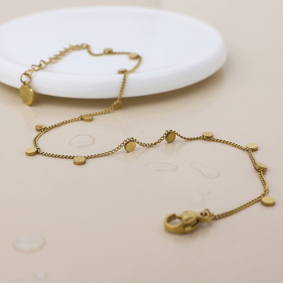 POM - Waterproof Gold Plated Multi Disc Charm Bracelet