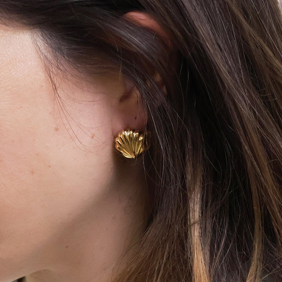 POM - Waterproof Gold Plated Clam Shell Earrings