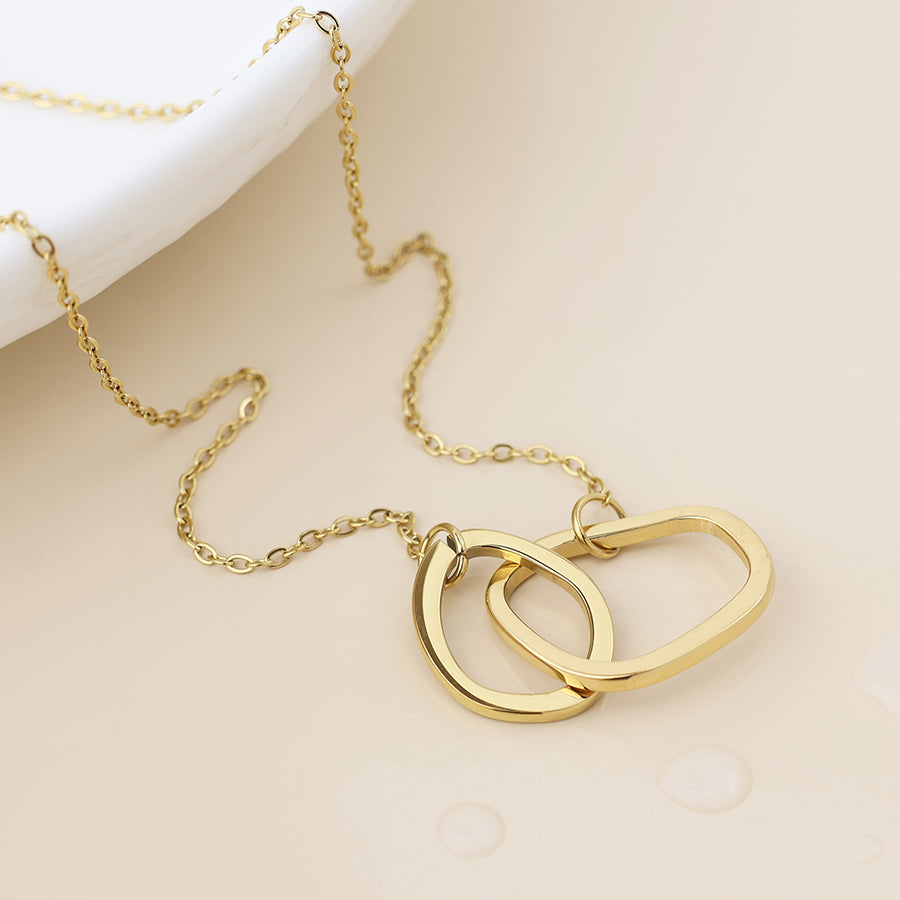 POM - Waterproof Gold Plated Linked Organic Hoops Necklace