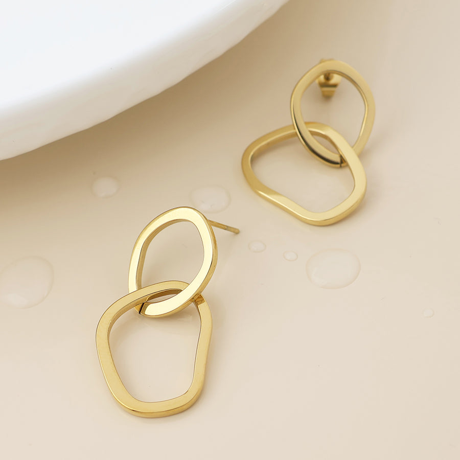 POM - Waterproof Gold Plated Linked Organic Hoop Earrings