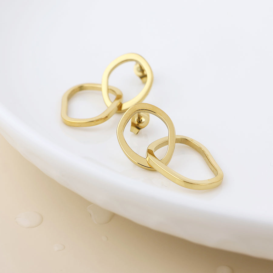 POM - Waterproof Gold Plated Linked Organic Hoop Earrings