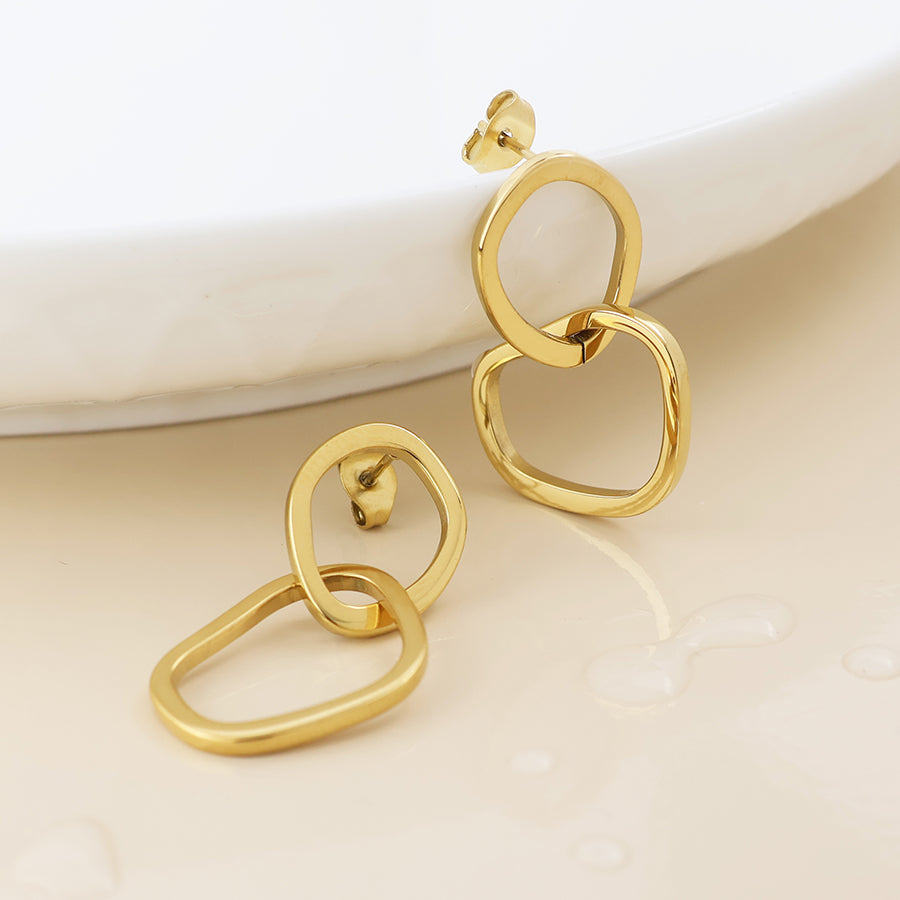 POM - Waterproof Gold Plated Linked Organic Hoop Earrings