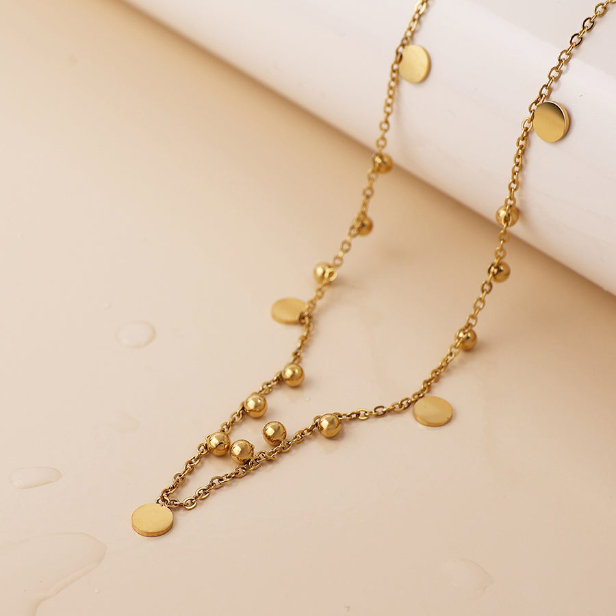 POM - Waterproof Gold Plated Bead & Disc Charm Necklace