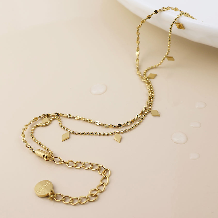 POM - Waterproof Gold Plated Layered Chains & Diamond Charms Bracelet