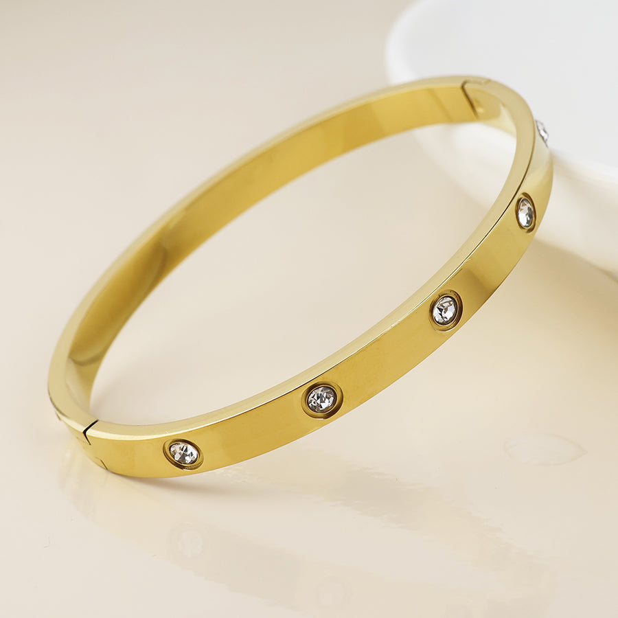 POM - Waterproof Gold Plated Bangle with Large Crystals