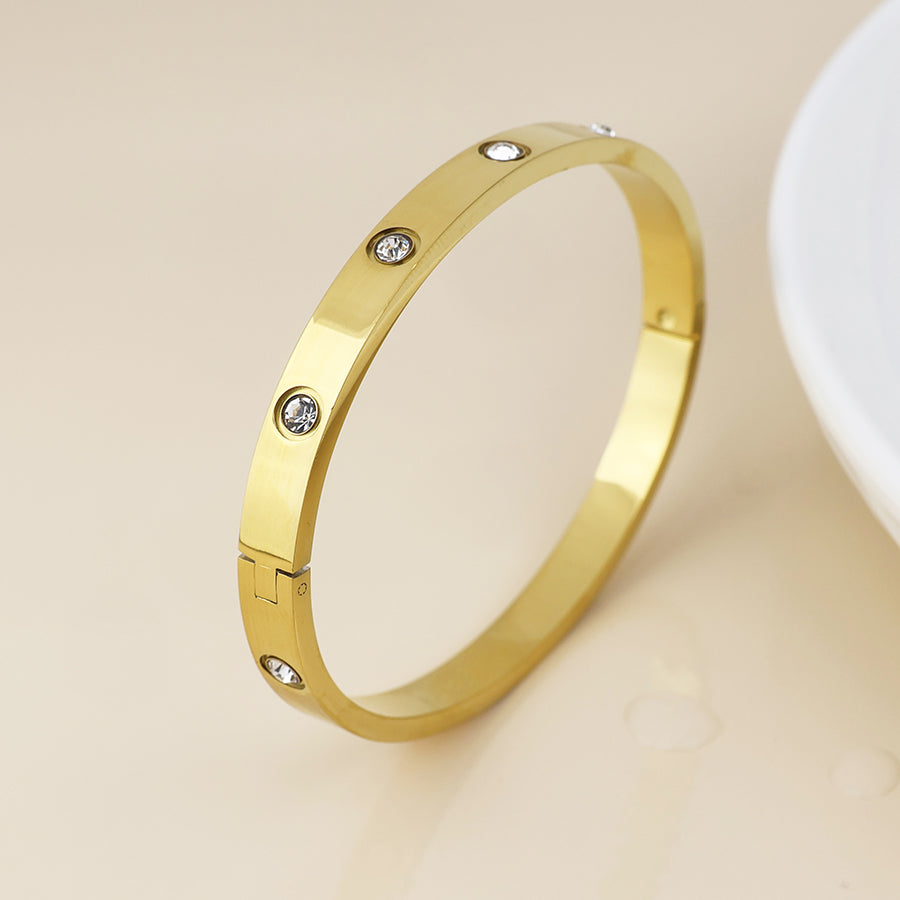 POM - Waterproof Gold Plated Bangle with Large Crystals