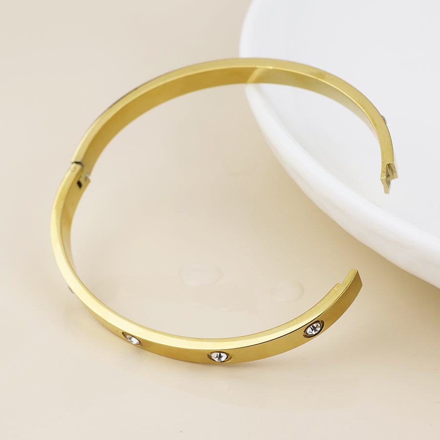 POM - Waterproof Gold Plated Bangle with Large Crystals