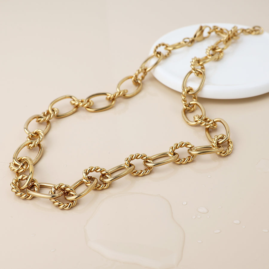 POM - Waterproof Gold Plated Twist Links Necklace