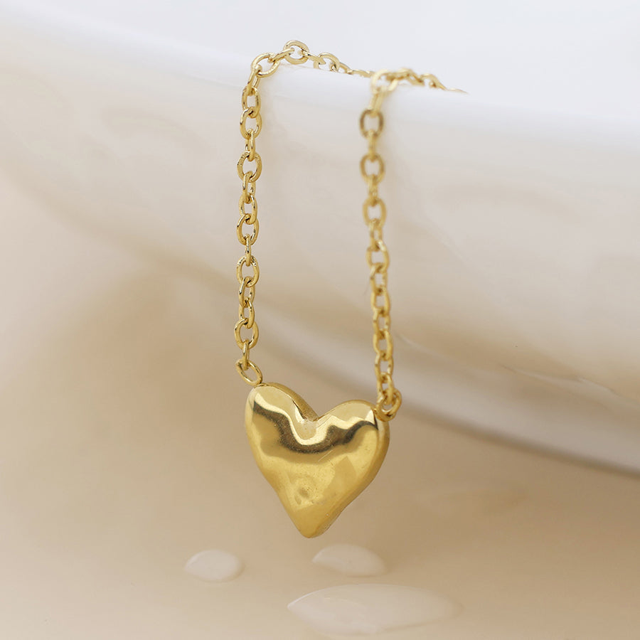 POM - Waterproof Gold Plated Small Beaten Heart Necklace