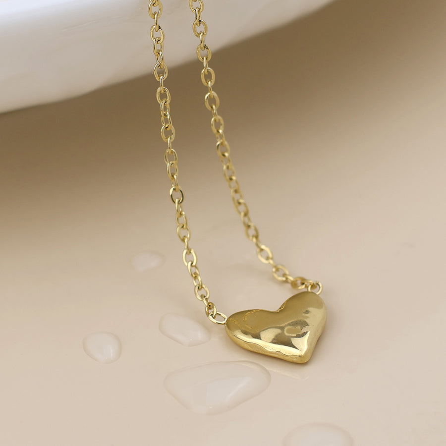 POM - Waterproof Gold Plated Small Beaten Heart Necklace