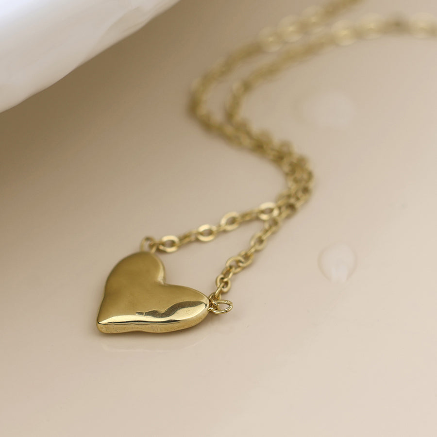 POM - Waterproof Gold Plated Small Beaten Heart Necklace