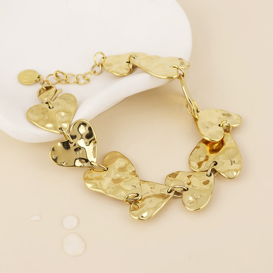 POM - Hearty Stainless Steel Gold Plated Beaten Hearts Bracelet