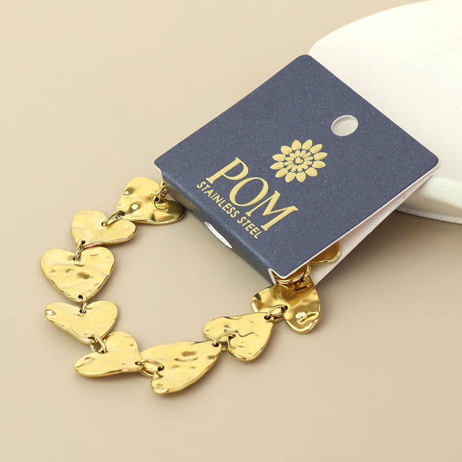 POM - Hearty Stainless Steel Gold Plated Beaten Hearts Bracelet
