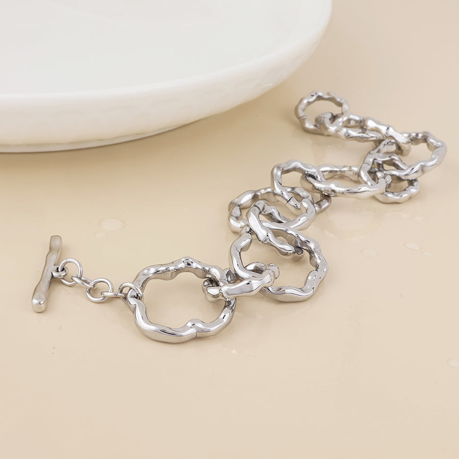 POM - Liquid Stainless Steel Platinum Plated Beaten Link Bracelet