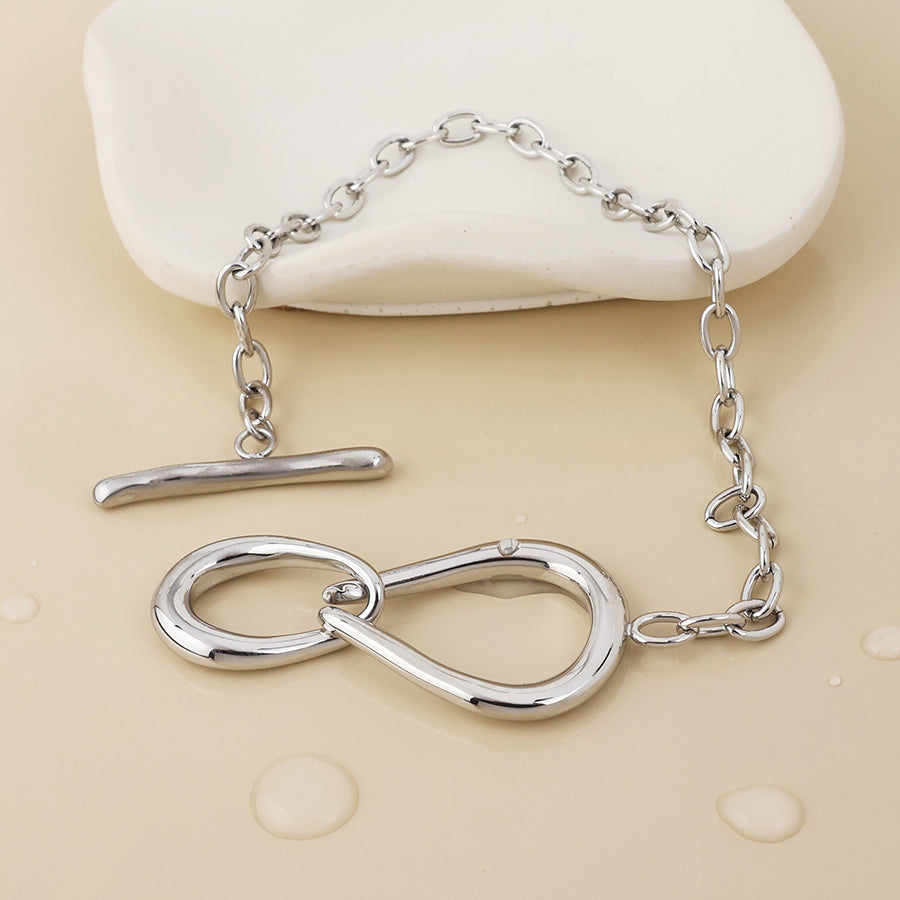POM - Moebius Stainless Steel Platinum Plated Infinity Teardrops T-Bar Bracelet