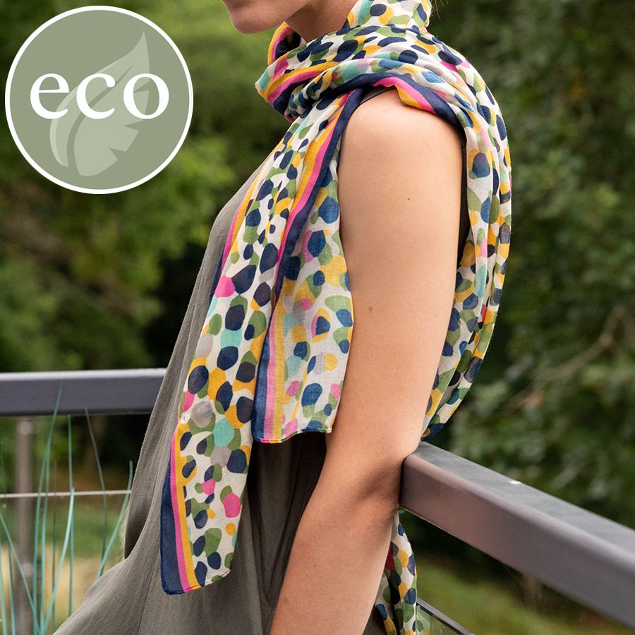 Recycled khaki and pink mix camo print and border scarf
