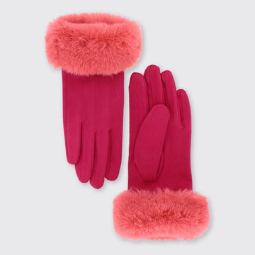 Sophia Gloves with Faux Fur Edge - Salmon Pink