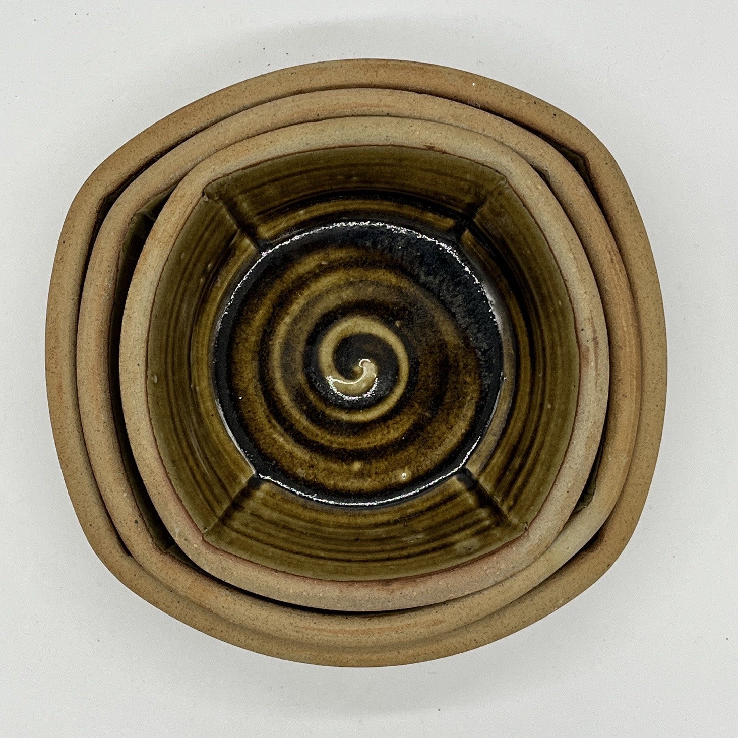 Studio Pottery Set of 3 Swirl  Design Stacking Bowls