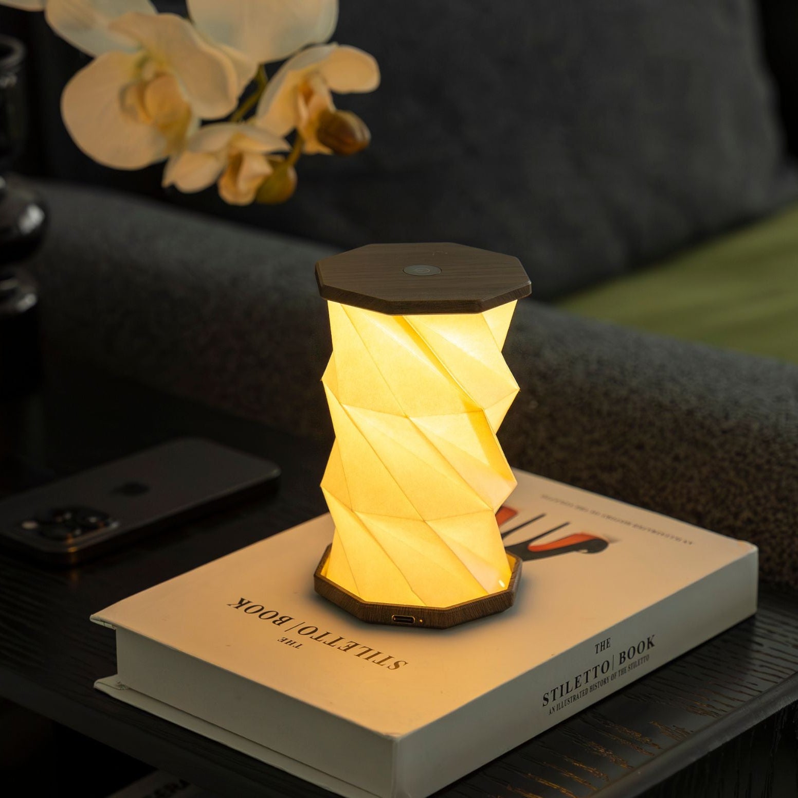 Gingko Mini Hexagon Twist Lamp - Walnut Drift