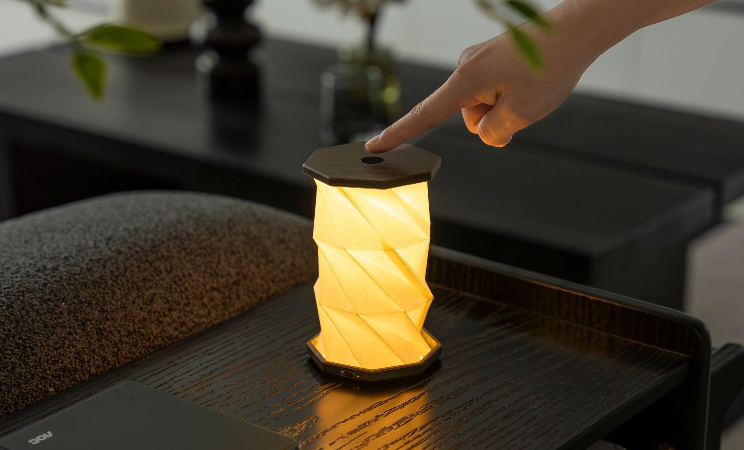 Gingko Mini Hexagon Twist Lamp - Walnut Drift