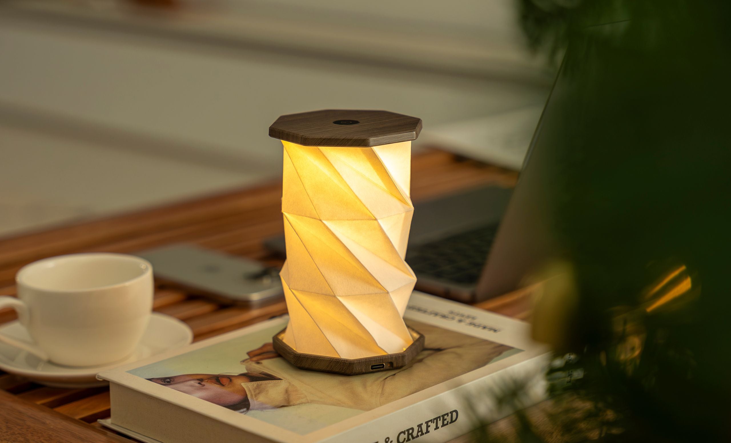 Gingko Mini Hexagon Twist Lamp - Walnut