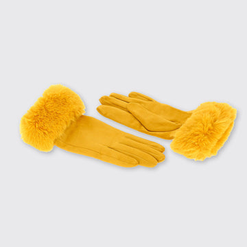 Viola Gloves with Faux Fur Edge - Ochre