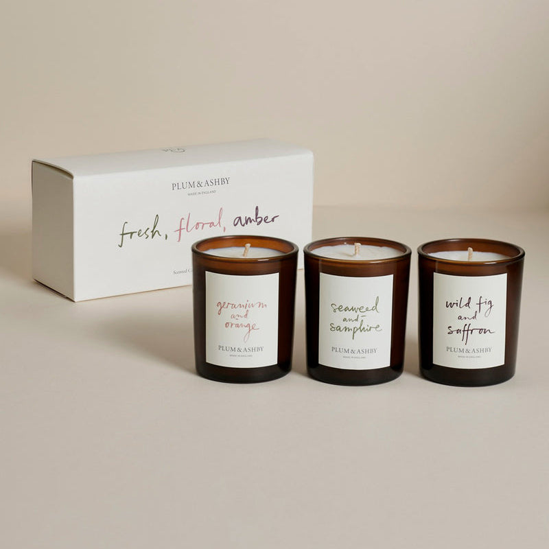 Plum & Ashby - Fresh, Floral, Amber Votive Candle Set