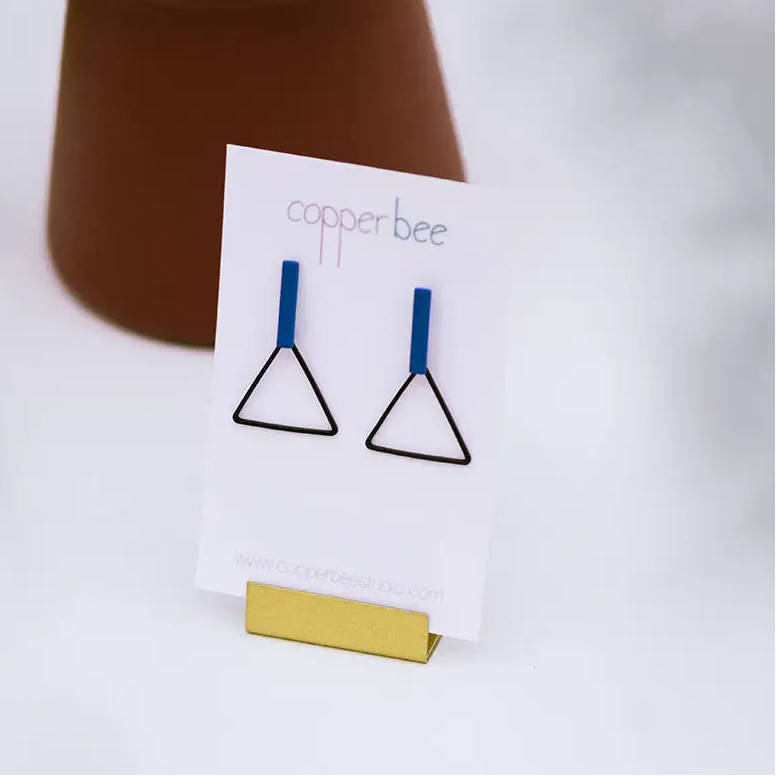 The Accent Collection Triangle + Line Ink Blue Earrings