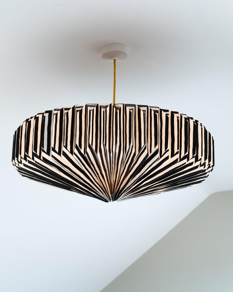 Origami Paper Lightshade Saucer 'Black Hand Drawn Stripes'