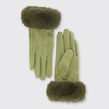 Ava Gloves with Faux Fur Edge - Green