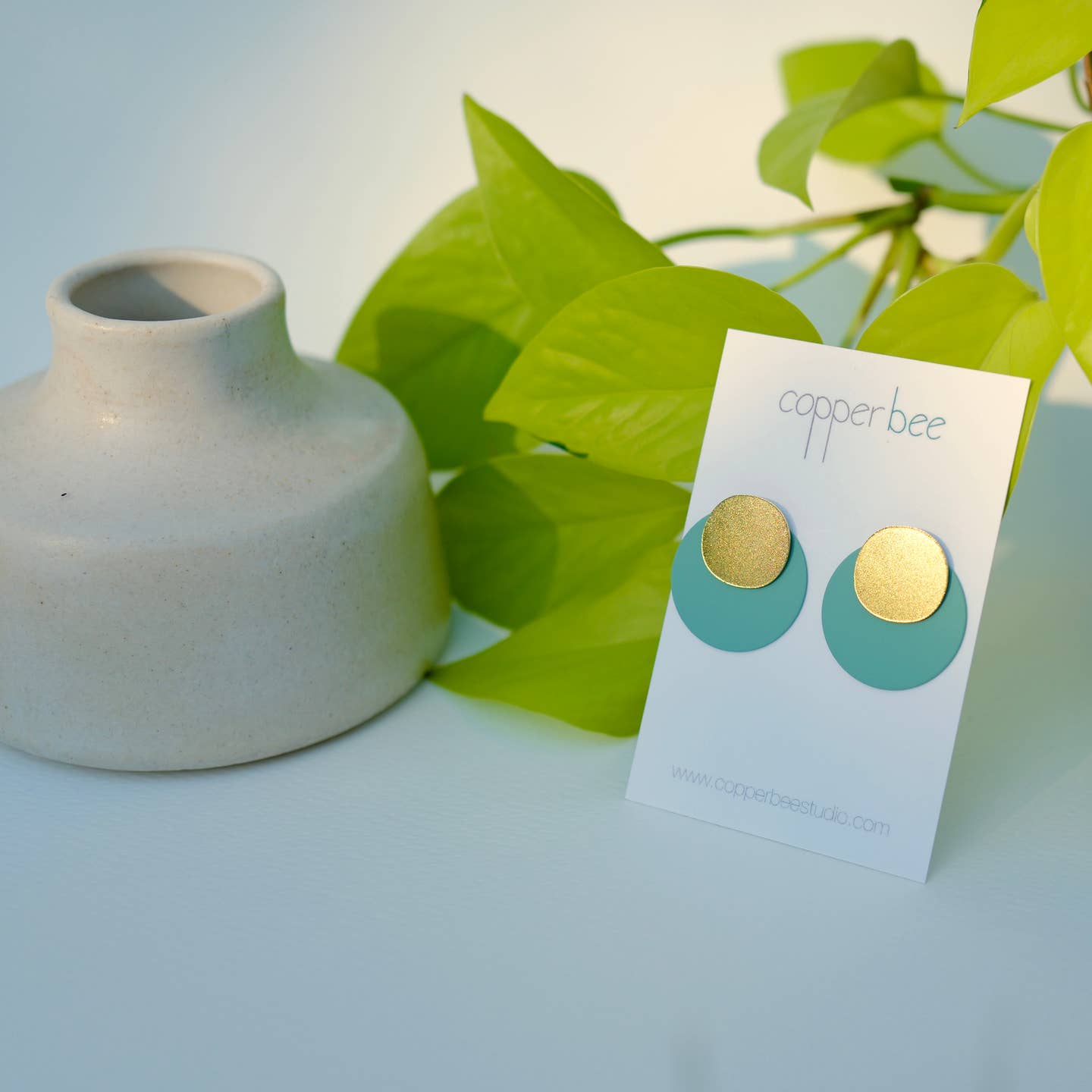 Overlay Two-in-One Colourful Geometric Large Stud Mint Disc Earrings
