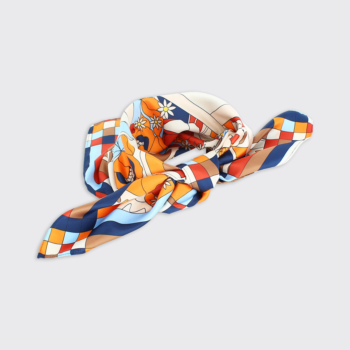 Babs Square Scarf - Navy/Chocolate - Millie Mae