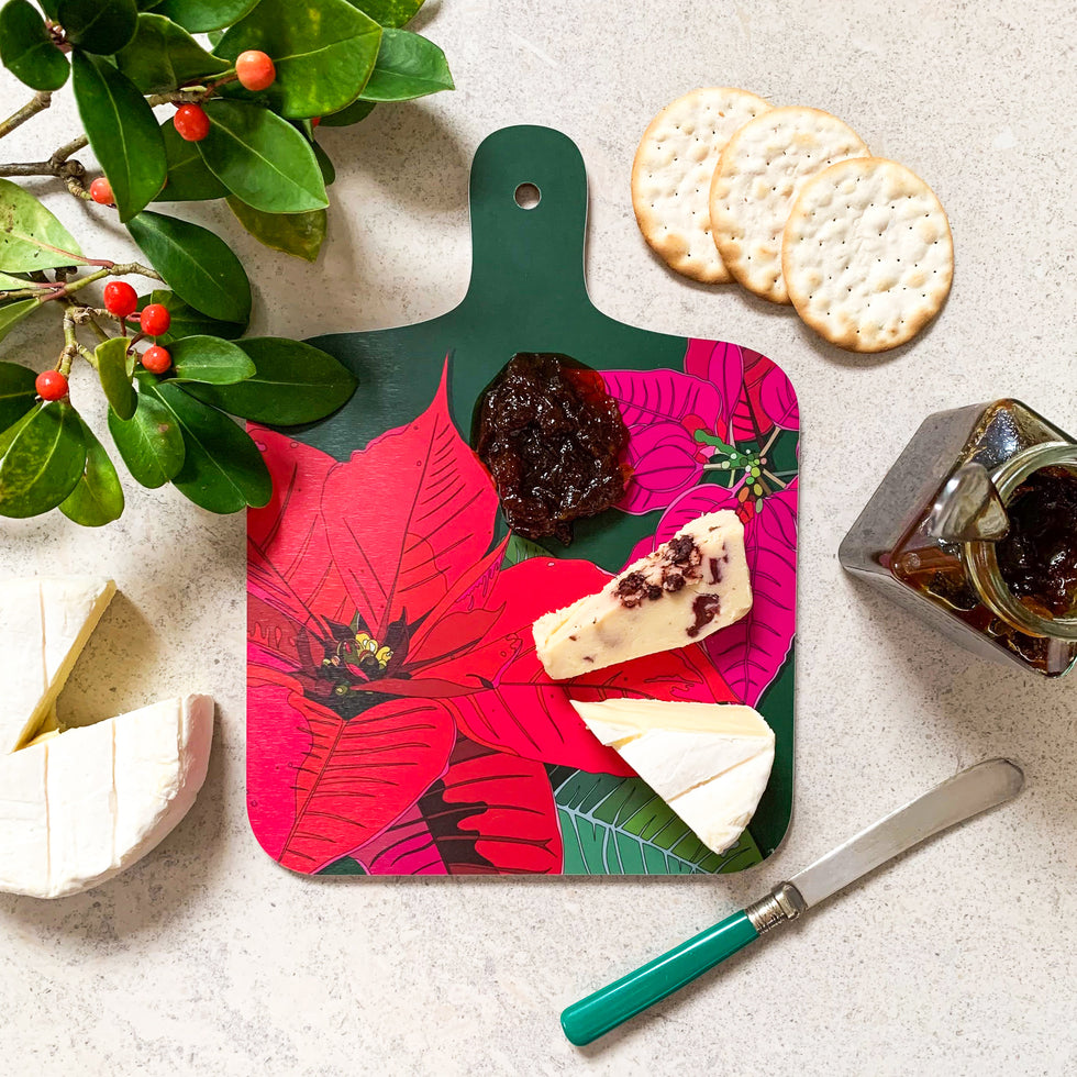 Mini Chopping Board Double Sided Christmas Poinsettia