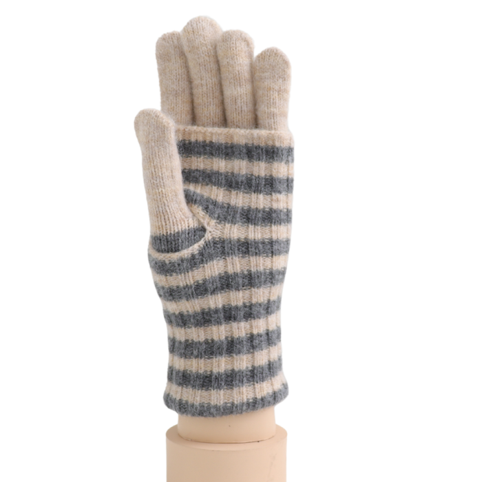 Double Layer Striped Gloves - Grey/Cream