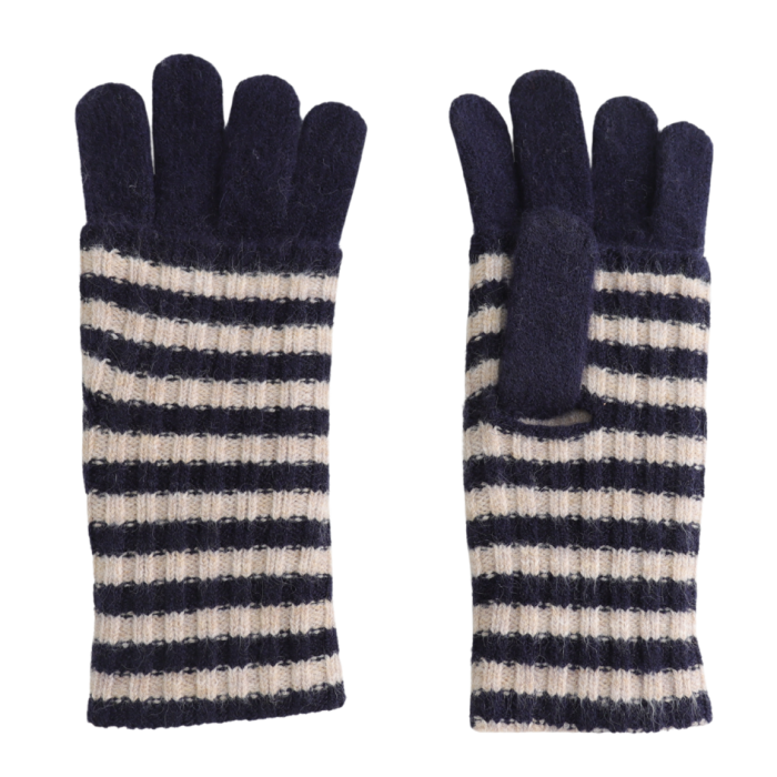 Double Layer Striped Gloves - Cream/Navy