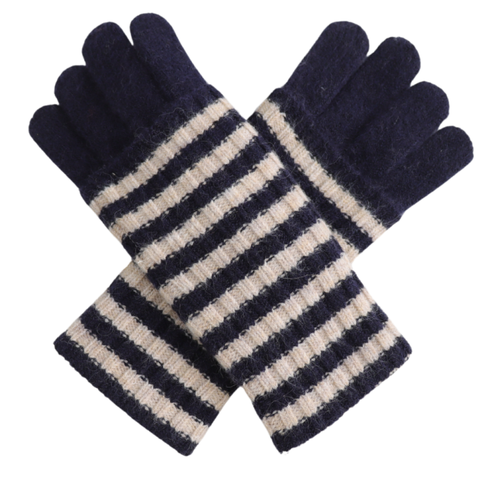 Double Layer Striped Gloves - Cream/Navy