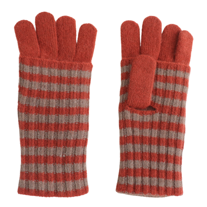 Double Layer Striped Gloves - Orange/Taupe