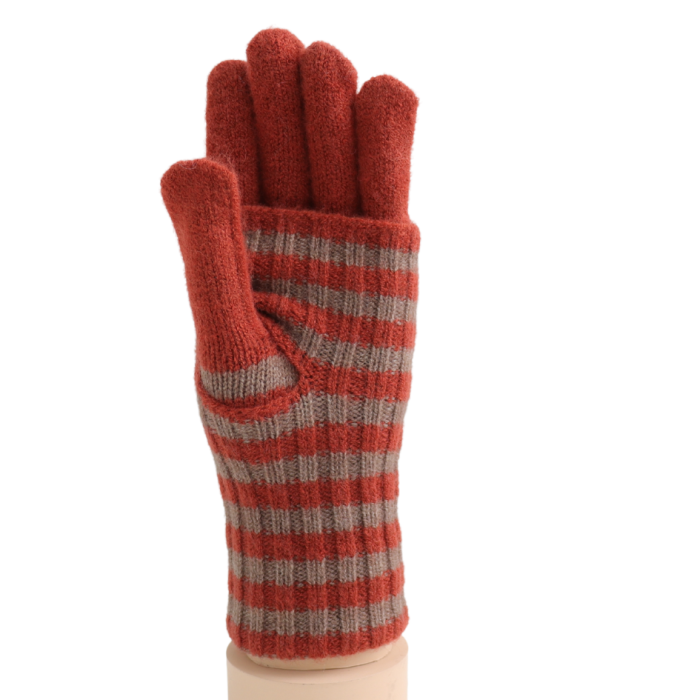 Double Layer Striped Gloves - Orange/Taupe