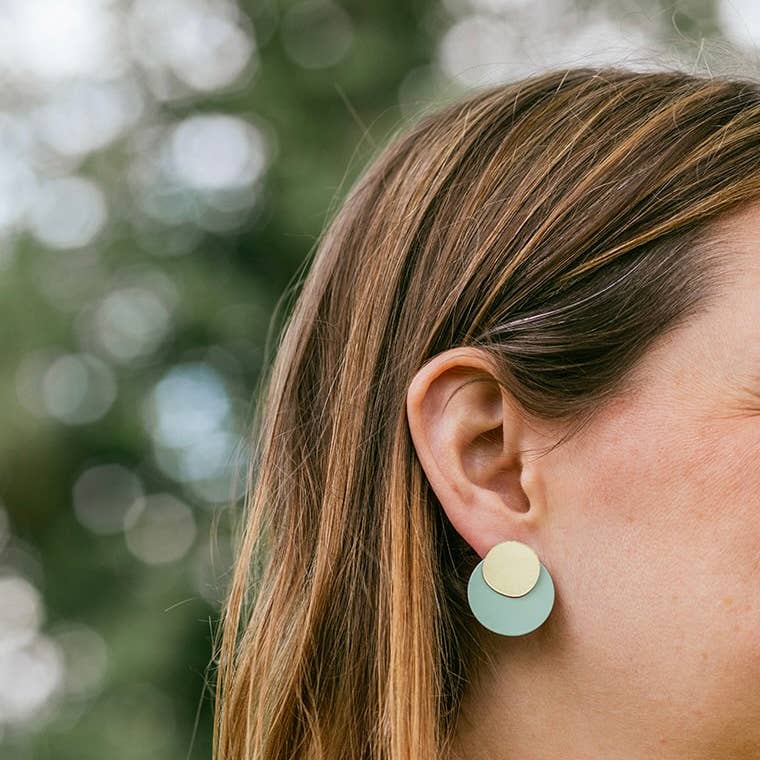 Overlay Two-in-One Colourful Geometric Large Stud Mint Disc Earrings