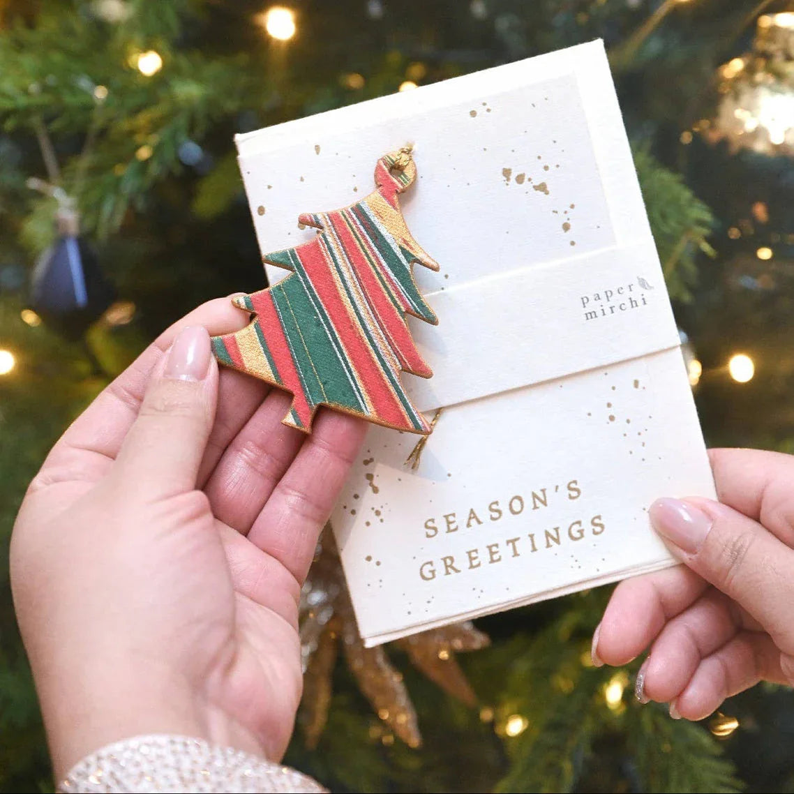 Festive Mix Hand Marbled Tree Shape Christmas Decoration Christmas Card