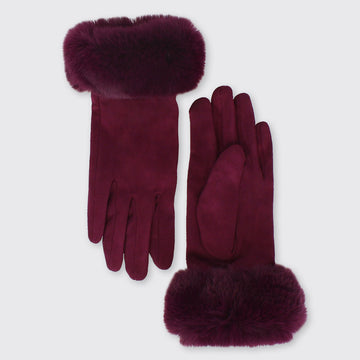Gina Gloves with Faux Fur Edge - Aubergine