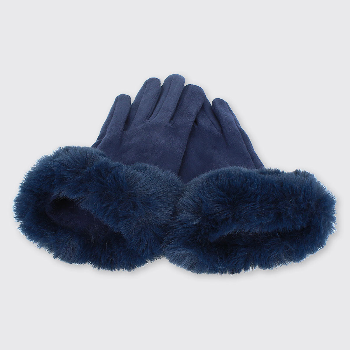 Hazel Gloves with Faux Fur Edge - Navy